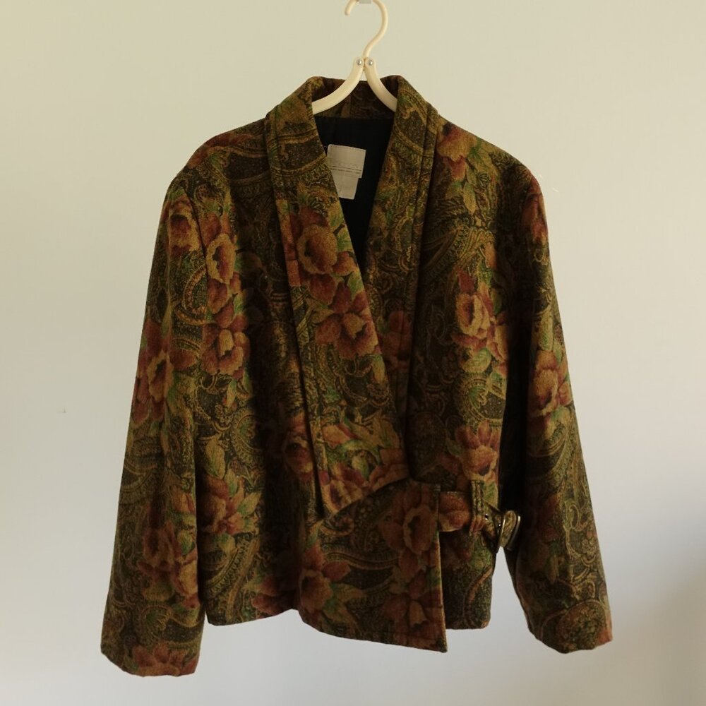 Vintage Floral Tapestry Jacket with Belt - Size 10 by Relance Made in Canada